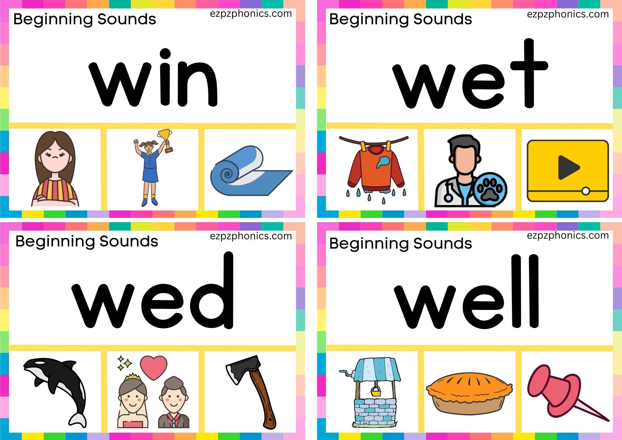 W Beginning Sound Clip Cards. Read the Word the Clip the Correct Image Set1